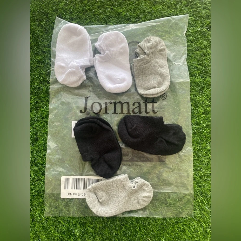 JORMATT Toddler No Show Socks Anti Slip Grips 6 Pairs Black White Gray Size 3-4T